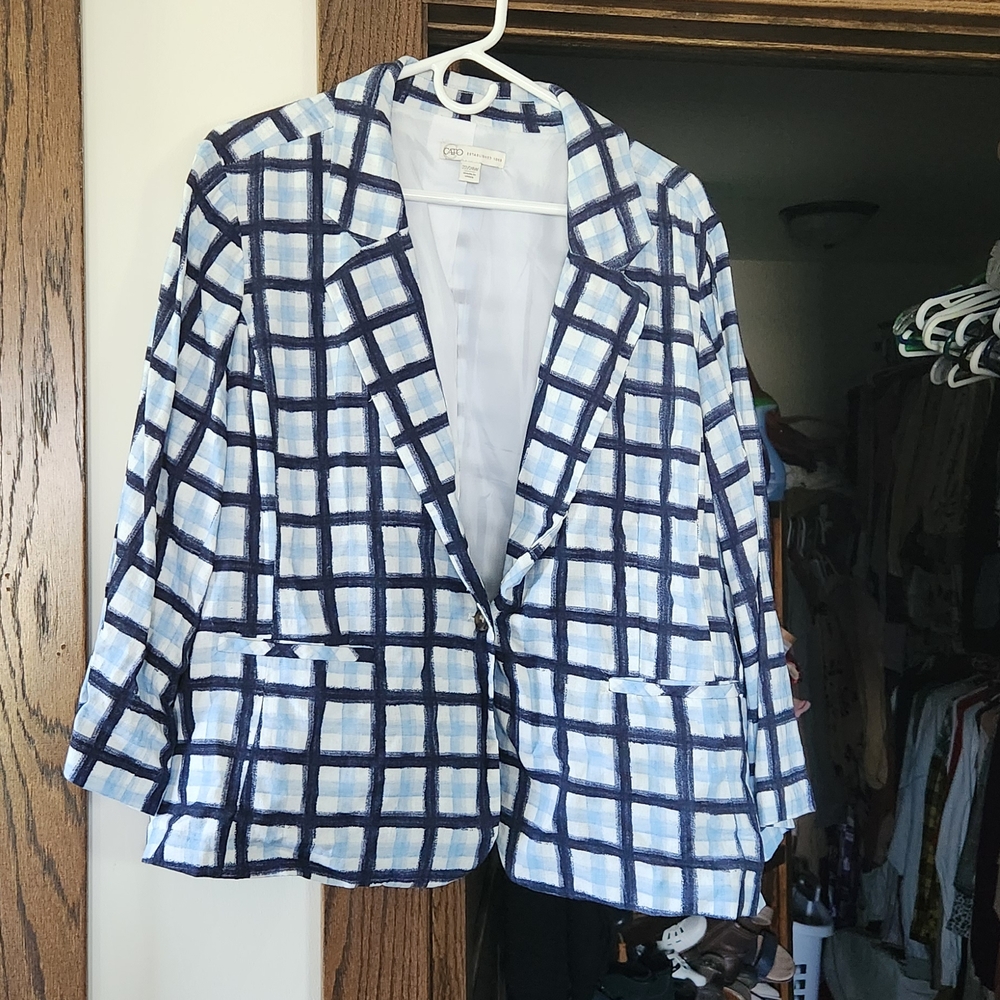 Cato Blue and White Blazer Timeless Elegance